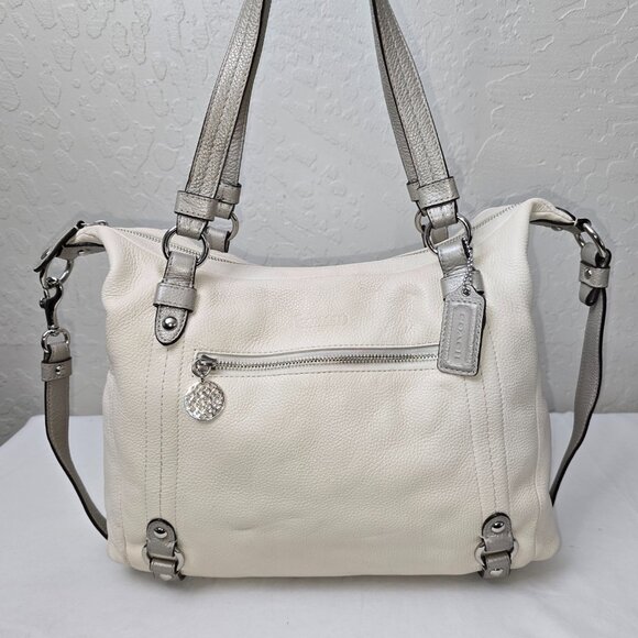 Coach F17566 Alexandra Ivory & Gray Pebble Grain Leather Shoulder Tote Bag - Picture 12 of 16